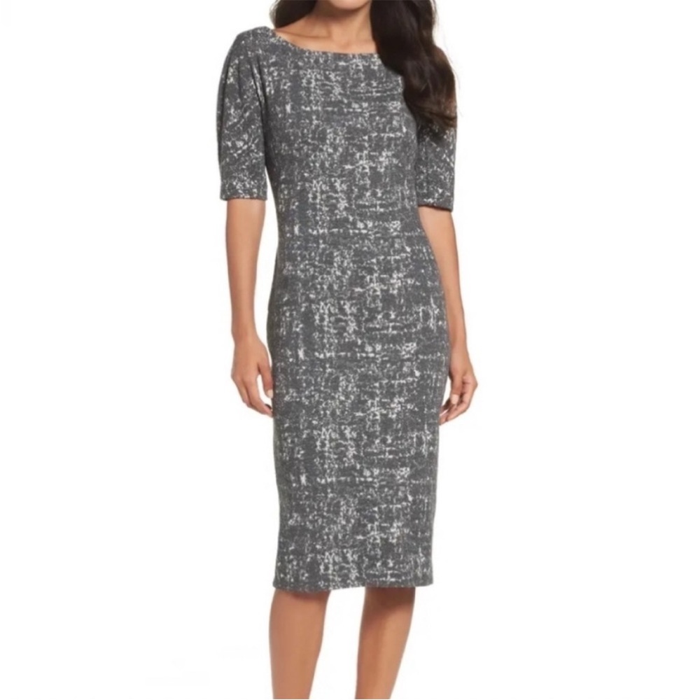 Maggy London Woman’s Midi Dress,Grey and White Abstract Print,Size 6 - Picture 1 of 7